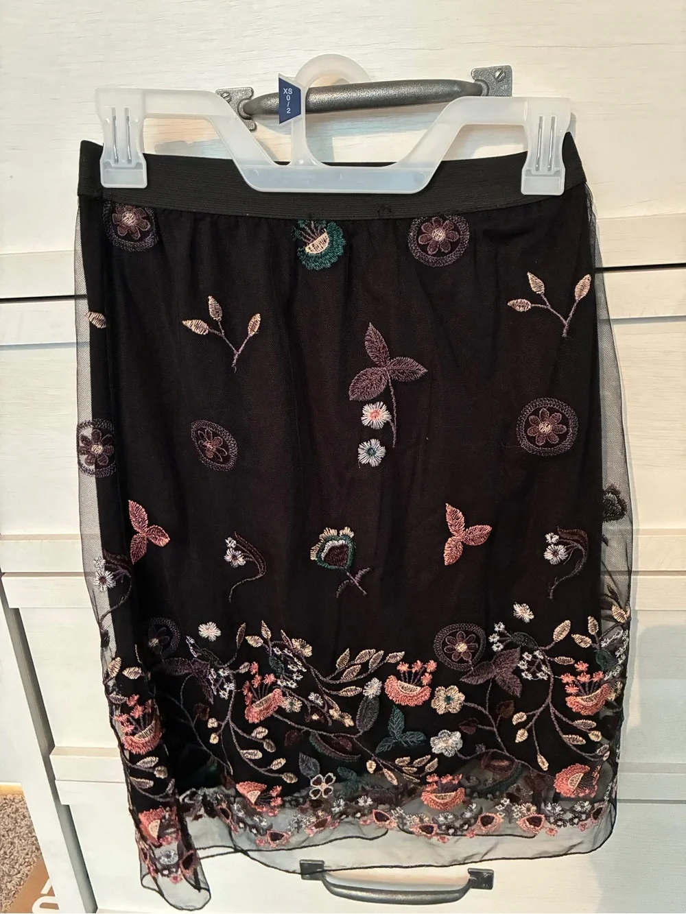 Elena Baldi Black Floral Embroidered Mesh Skirt